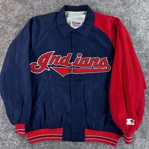 Vintage 90's Cleveland Indians Starter Jacket Diamond Collection Size Large MLB
